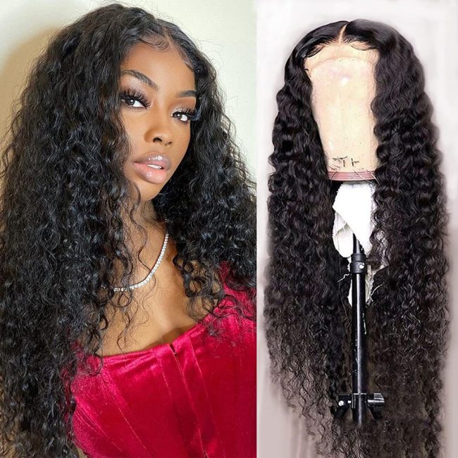 European and American wigs made of real human hair, 4x4 front lace, middle parting, water curly, headgear for foreign trade and cross-border wholesale