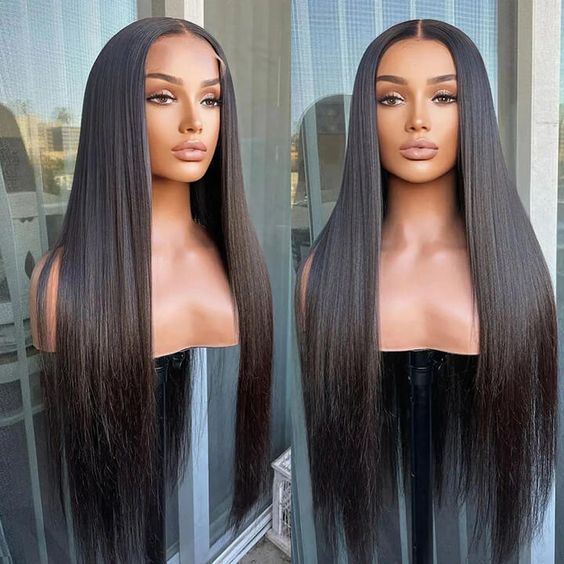 Best-selling in Europe and America, high-volume black long straight human hair lace front wig, Xuchang black natural color, large stock available