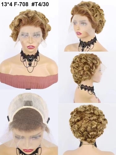 12A Short Cut Curly Color Wig Lace Frontal Wig