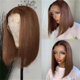 Hot chocolate brown front lace human hair wig, popular in Europe and America, available in stock in Xuchang