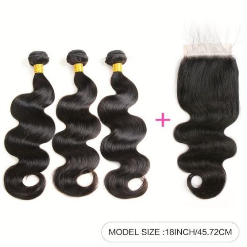 Peruvian human hair body wave with lace closure 4*4 closure