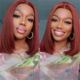 Reddish Brown Bob Wig Human Hair, cross-border hot-selling short straight lace front wig