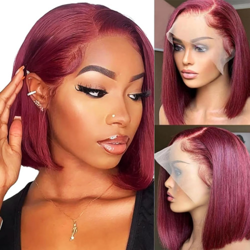 13x4 99J BOB Wig Human Hair Wig in Wine Red