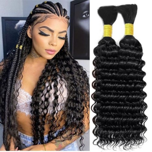 Real human hair Deep wave natural color seamless hair extensions bundles cross-border wigs Bulk Human Hair