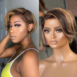 Brazilian Human Hair T lace piano Highlight 4/27 pixie wig