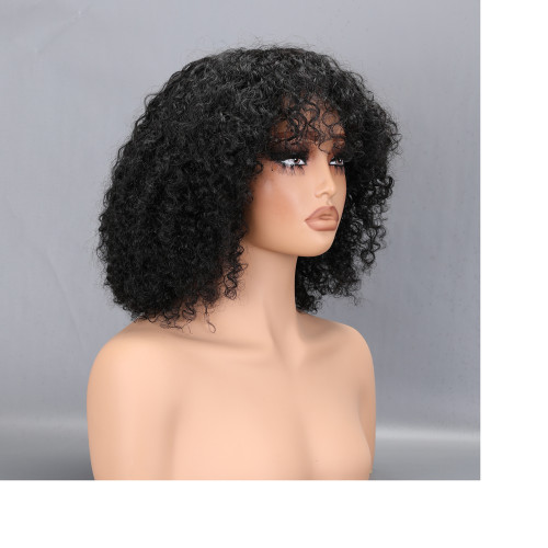 Rose Curly Short Bob Wig with Bangs Human Hair Wig With Bangs