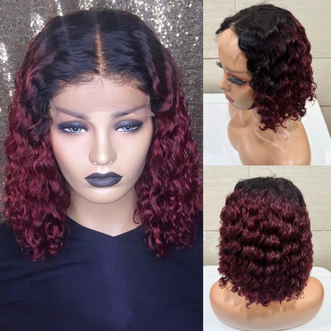 12A 4*4 closure Glueless Deep Curly Bob 200% density Indian