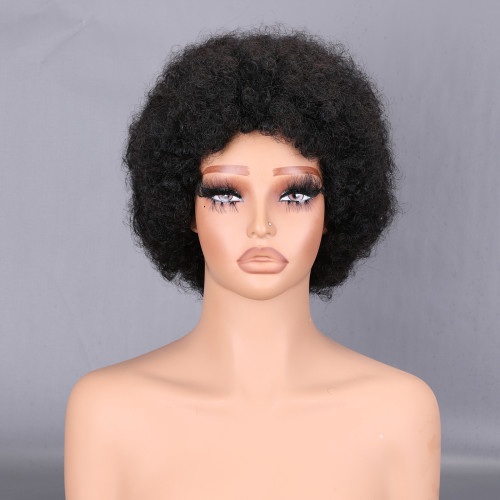 Headgear with afro hairstyle, real human hair wig, black wig, high-quality cross-border African short curly hair