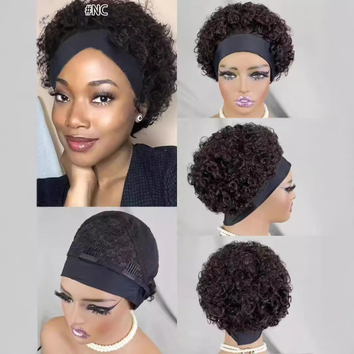 100% human  hair  headband   Short  curl wig