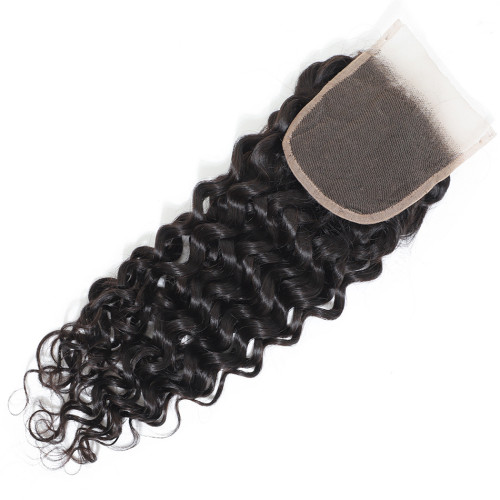 Brazilian 4*4 water wave lace closure real human hair piece with water wave curls