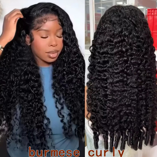 300% Density human hair Burmese curly real hair lace wig