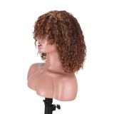 Machine-made glue-free wig with water bangs, curly short hair, carly curly African wig, wholesale real human hair