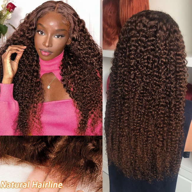180% density human hair jerry curly brown long curly real hair wig with drawstring