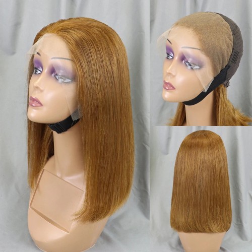 Bone Straight Lace Frontal Wig Short Bob 30# Human Hair Lace