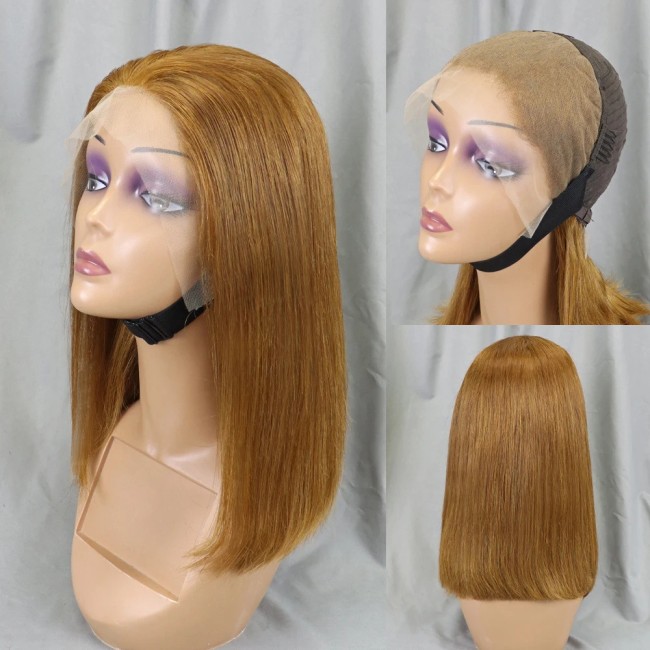 Bone Straight Lace Frontal Wig Short Bob 30# Human Hair Lace