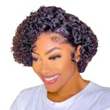 Brazilian 13*4frontal pixie curly Human Hair  Water Wave wig