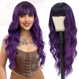 Cross-border mechanism full head wig with bangs, large waves, colorful synthetic fiber, water wigs, 2D style