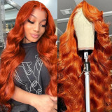 13*4 frontal lace wig body wave, orange-red human hair wig, available for direct shipping