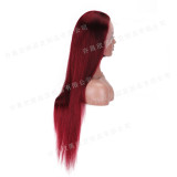 Cross-border European and American lace short hair wigs wholesale, full head set, burgundy long straight hair, hot selling