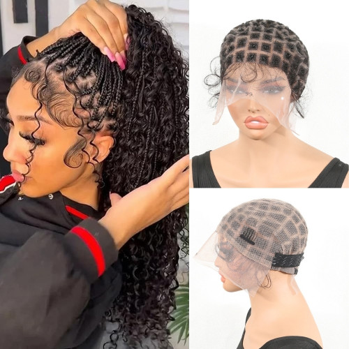 Double-layer full lace hand-crocheted wig cap with human hair and baby hair