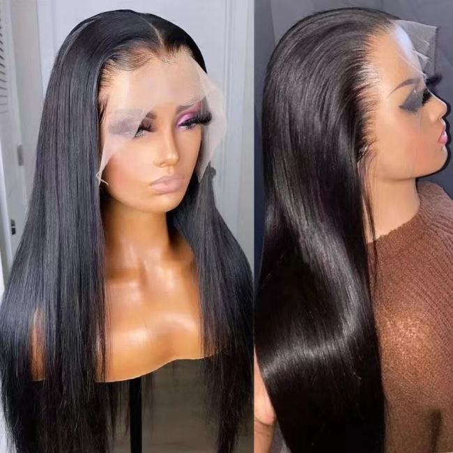 13*4 European and American real human hair HD lace wig, natural style long straight hair, wholesale cross-border exclusive, wigs hot sale