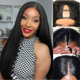 European and American wigs made of real human hair for women, V-shaped real human hair wigs, kinky straight wigs, in stock for cross-border sales