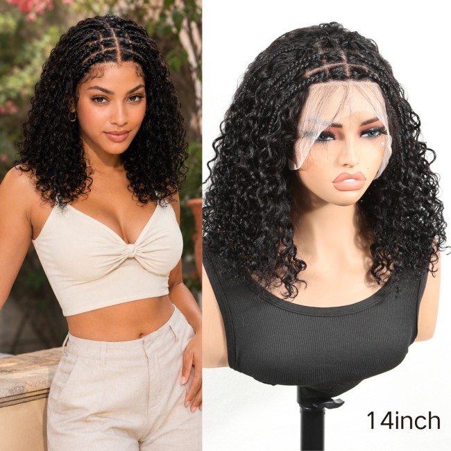 13x4 Lace Pre Braided Bob Kinky Curly Wig Human Hair 180%