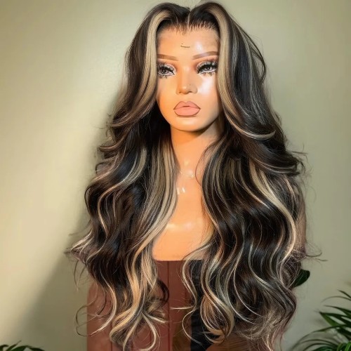 Highlight 13*6 Lace frontal Body Wave Long wig  human hair