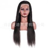 13*4 Hot-Selling European and American Full Head Wig, Real Human Hair, Natural Black Long Straight Hair, Direct Sale from Manufacturer