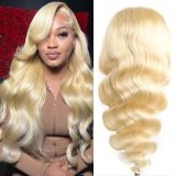 European and American wigs made of real human hair for women, 4x4 lace front, 613 color straight hair, body wave, foreign trade cross-border wholesale