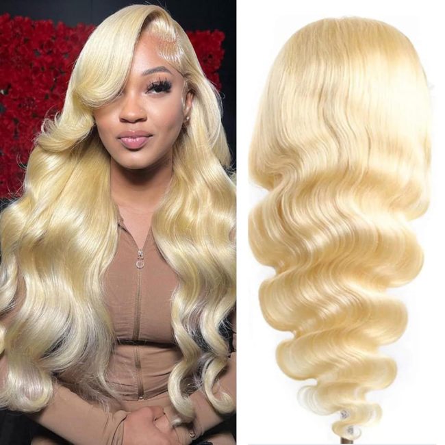 European and American wigs made of real human hair for women, 4x4 lace front, 613 color straight hair, body wave, foreign trade cross-border wholesale