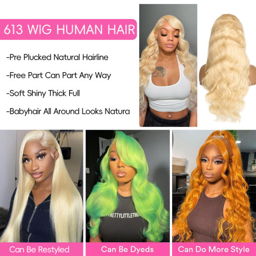 12A 13*4 613# Body wave human hair wigs in platinum color