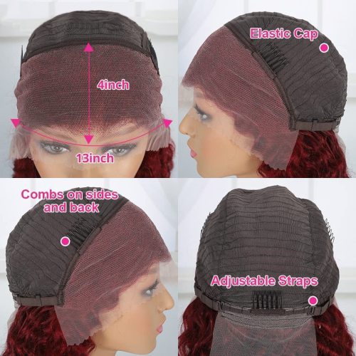 13*4 lace 99j deep waver burgundy curly human hair wig