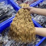 Customized real human hair water wave colored hair bundles, bulk human hair, foreign trade wigs