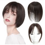Real human hair silk net hairpiece to cover white hair, increase hair volume on the top of the head, with bangs, hand-tied human hair topper