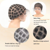 Double-layer full lace hand-crocheted wig cap with human hair and baby hair