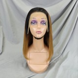 Bone Straight Lace Frontal Wig Short Bob  1BT27 Human Hair