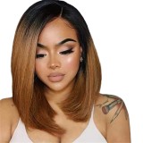 13*4 frontal Straight Bob 1B/30 Brown 200%density wig