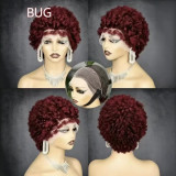 13*4 frontal Afro Kinky curly Short  wigs 100% human hair