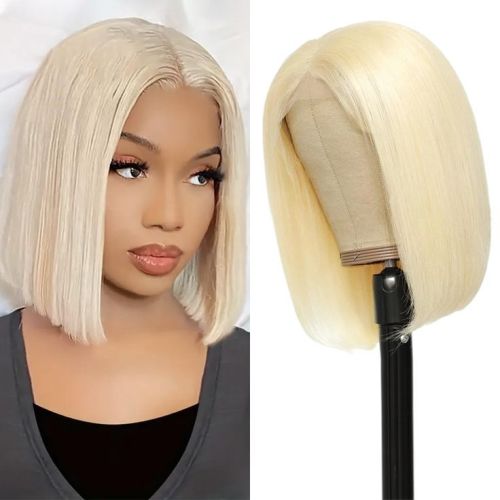 Women's wig, European and American fashion, lace front, bob cut with middle-parted bangs, light blonde, European and American stock