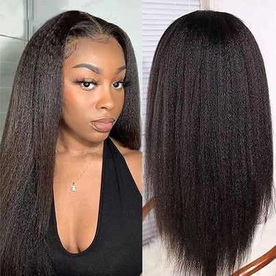 Yaki Kinky Staight 13*4 Frontal Lace Wigs Human Hair