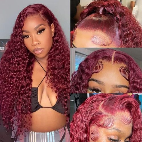 13*4 lace 99j deep waver burgundy curly human hair wig