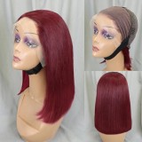 Bone Straight Lace Frontal Wig Short Bob 99j# Human Hair