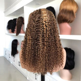 13*4 lace wig with 4/27 piano highlights, real human hair, curly small waves, 180% density, cross-border wig