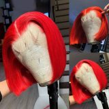13*4 HD transparent lace red bright red bob short hair, popular in Europe and America, available for delivery from Xuchang