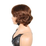 Pixie Cut Glueless Wig With Bangs European and American Real Human Hair Wig Short Brown