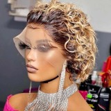 13*1 Brazilian Pixie Curly with Ear-to-Ear T lace Human Hair