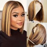 European and American fashion piano-colored highlights straight hair wig, real human hair bobo wig, full lace front wig 4