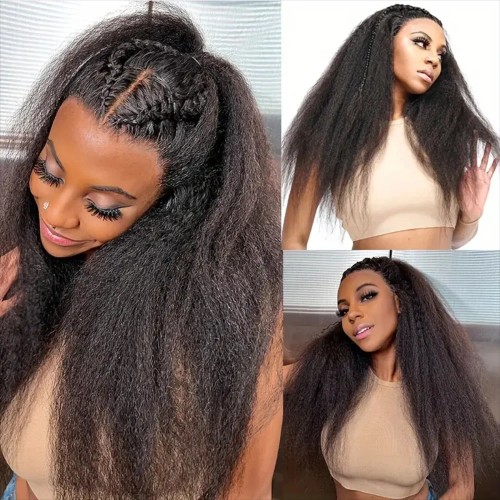 12A 13*4frontal LaceKinky Straight Wig Yaki 100% human hair
