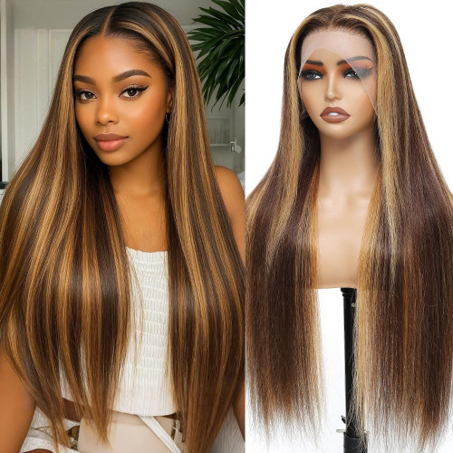 Highlight Ombre 4/27  Human Hair 180% Density P4/27# Cross-border wigs and headpieces